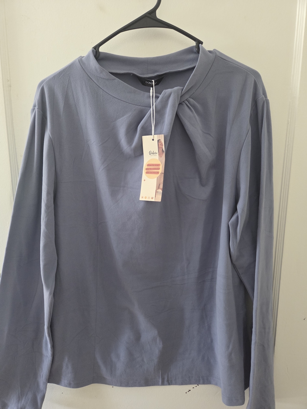 Unbranded Women's Long-Sleeve Twist-Neck Shirt - Dusty Blue